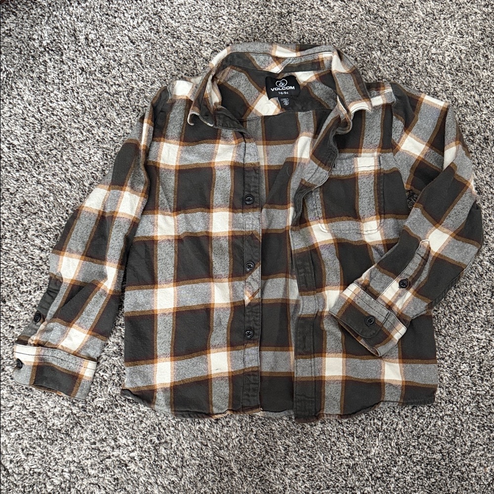 Volcom Olive, Cream & Rust Plaid Flannel Shirt